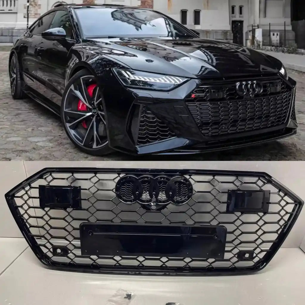 Honeycomb Grill for Audi A7 / S7 2019-2024 C8 Grille in Gloss Black ACC RADAR