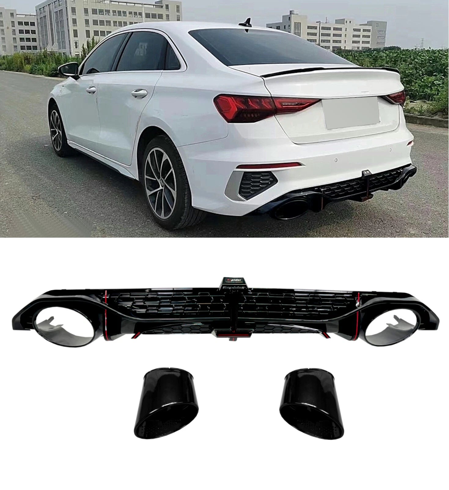 Rear Diffuser for Audi A3 / S3 8Y 2020-2024 RS3 Style with Exhaust Tips