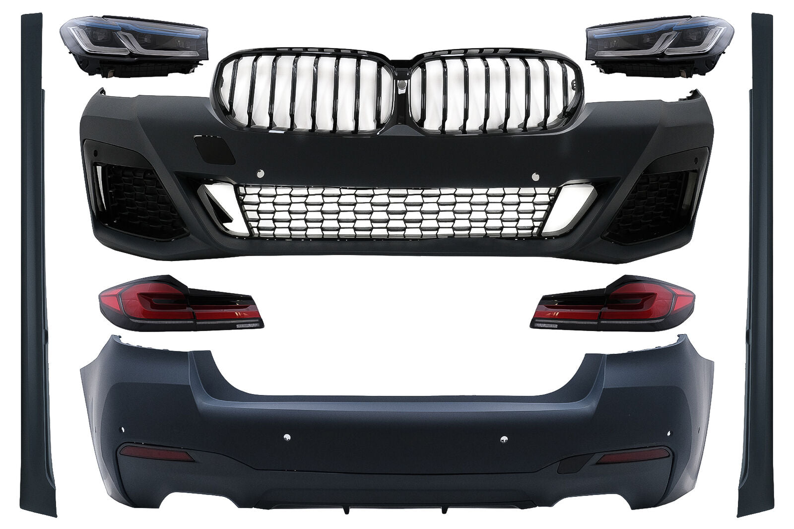 Complete Bodykit for BMW G30 17-20 to G30 LCI M Sport 2022 Front & Rear Bumpers, Side Skirts, Front & Rear Lights, Grille