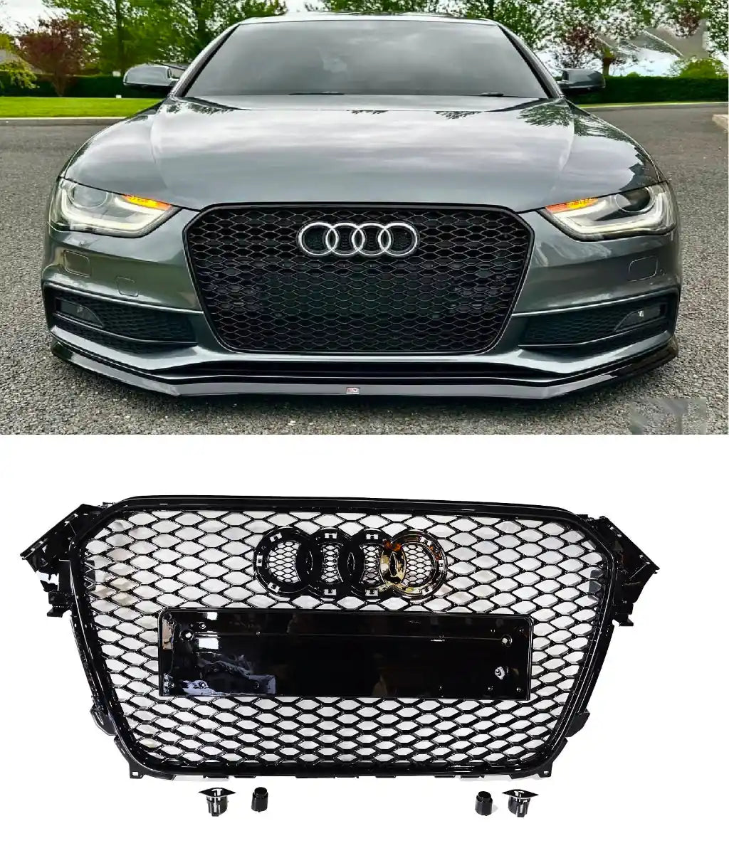 Honeycomb Grill for Audi A4 / S4 B8.5 2012-2015 Facelift Grille Gloss Black