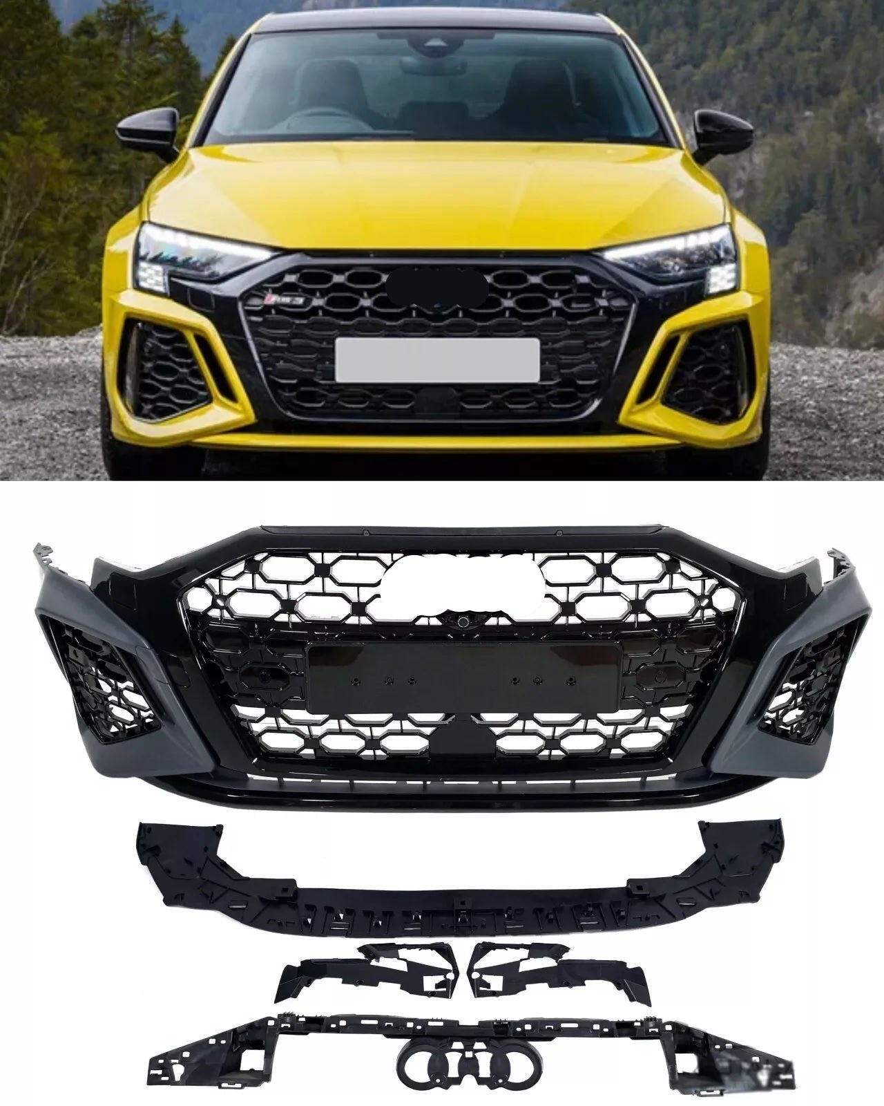 Front Bumper For Audi A3 / S3 8Y 2020-2024 Prefacelift RS3 Style Honeycomb Grills Main image
