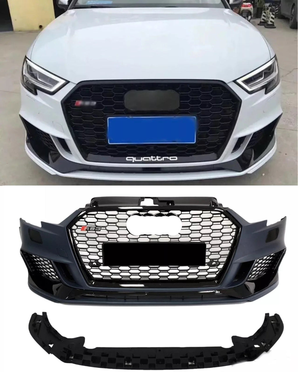 Front Bumper For Audi A3 / S3 8V 16-20 Facelift RS3 Style Honeycomb Grill