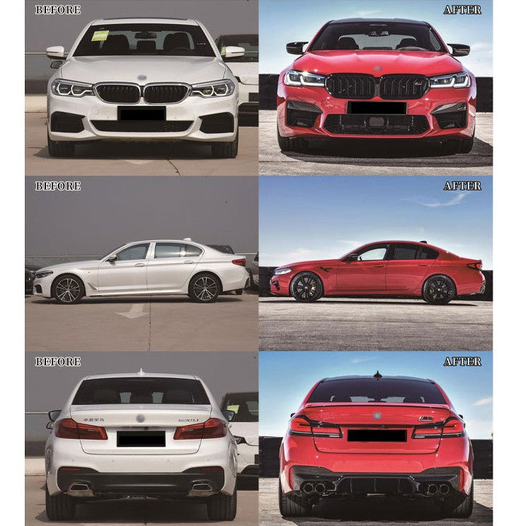 Complete Wide Bodykit for BMW G30 17-20 to G30 M5 LCI 2022 WIDE BODY Front & Rear Bumpers, Side Skirts, Front Wings, Front & Rear Lights, Grille, Exhaust Tips